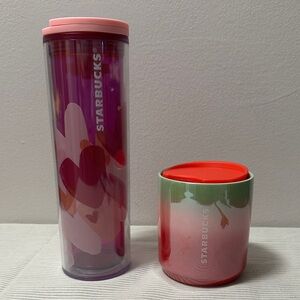 Starbucks Pink and Red Heart Tumbler Duo
